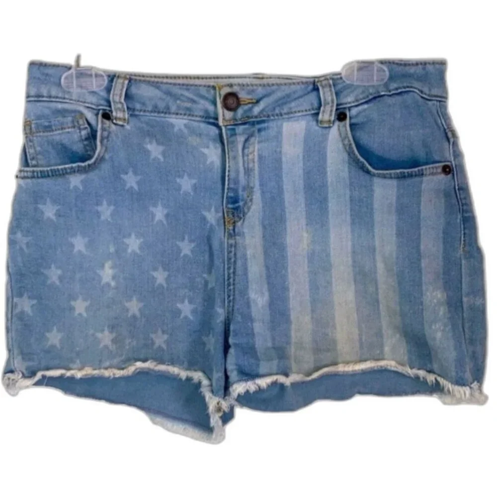 CAT and JACK Blue Stars and Stripes Stretch Denim Jean Shorts Girls XL 14 16